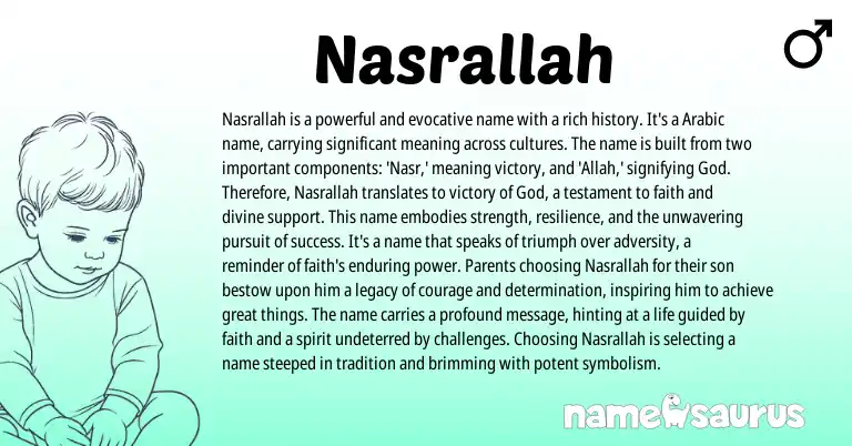 Infographic about Nasrallah name meaning, Nasrallah is a name from Arabic origin(s).