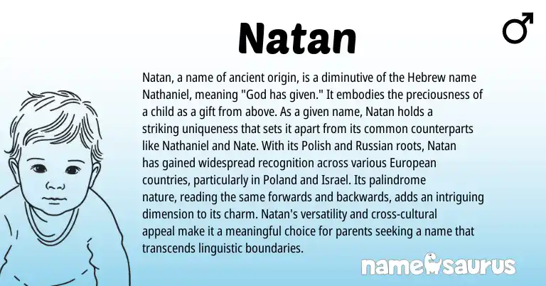 Infographic about Natan name meaning, Natan is a name from Russian, Polish, European, Hebrew origin(s).