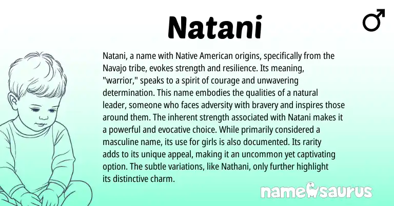 Infographic about Natani name meaning, Natani is a name from Navajo, American origin(s).