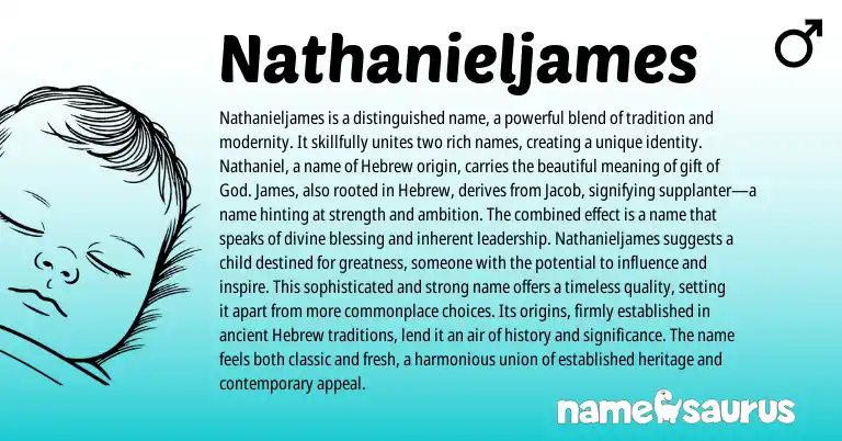 Infographic about Nathanieljames name meaning, Nathanieljames is a name from Hebrew, English origin(s).