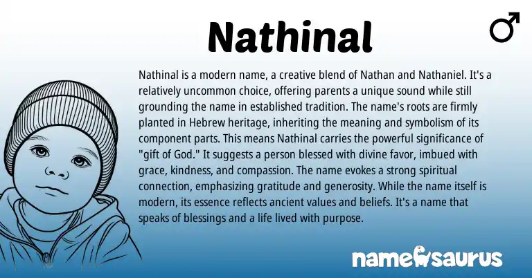 Infographic about Nathinal name meaning, Nathinal is a name from Hebrew origin(s).