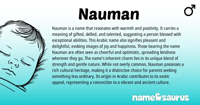 Infographic about Nauman name meaning, Nauman is a name from Persian, Arabic origin(s).