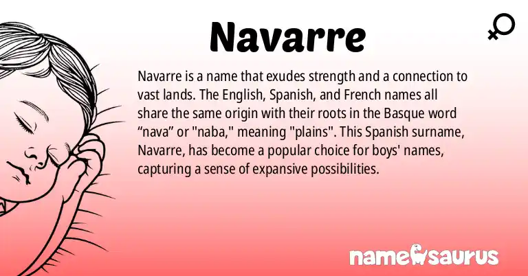 Infographic about Navarre name meaning, Navarre is a name from English, Spanish, French, Portuguese origin(s).