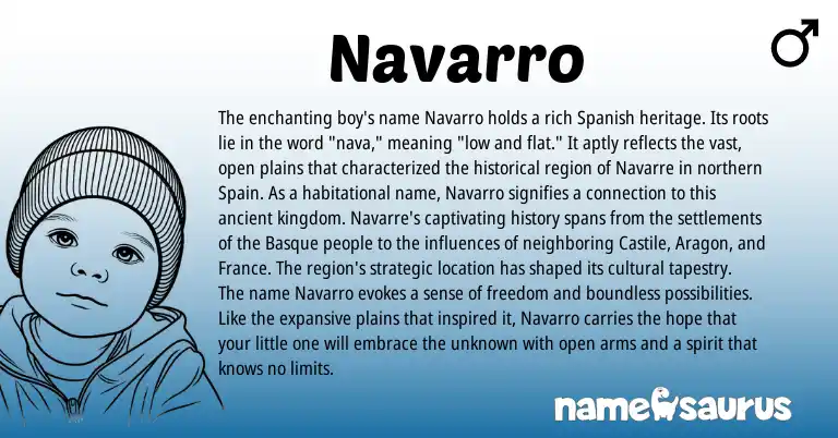 Infographic about Navarro name meaning, Navarro is a name from Spain, Spanish, Basque origin(s).