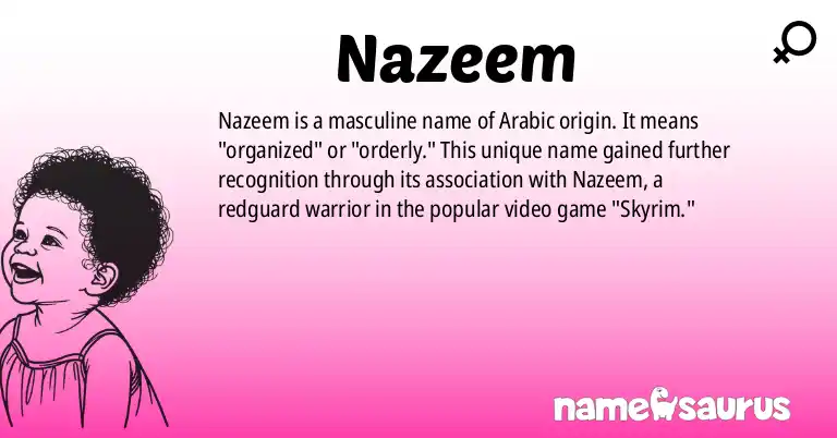 Infographic about Nazeem name meaning, Nazeem is a name from Arabic origin(s).