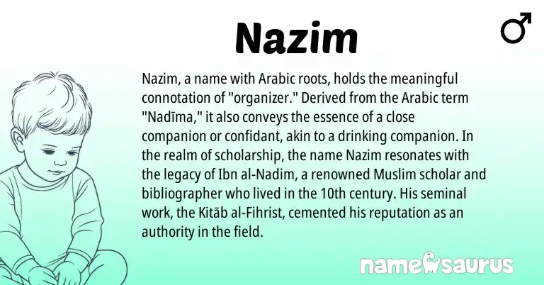 Infographic about Nazim name meaning, Nazim is a name from Arabic, Muslim origin(s).