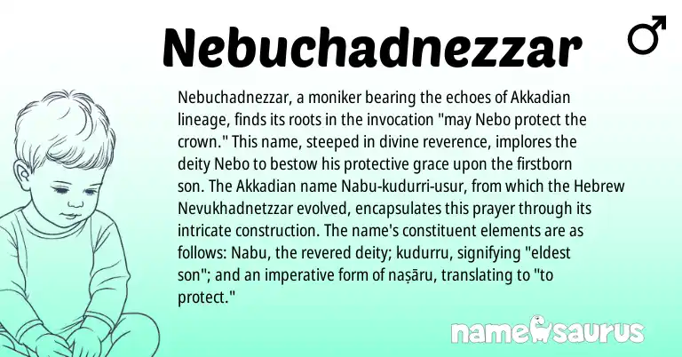 Infographic about Nebuchadnezzar name meaning, Nebuchadnezzar is a name from Akkadian, Hebrew origin(s).