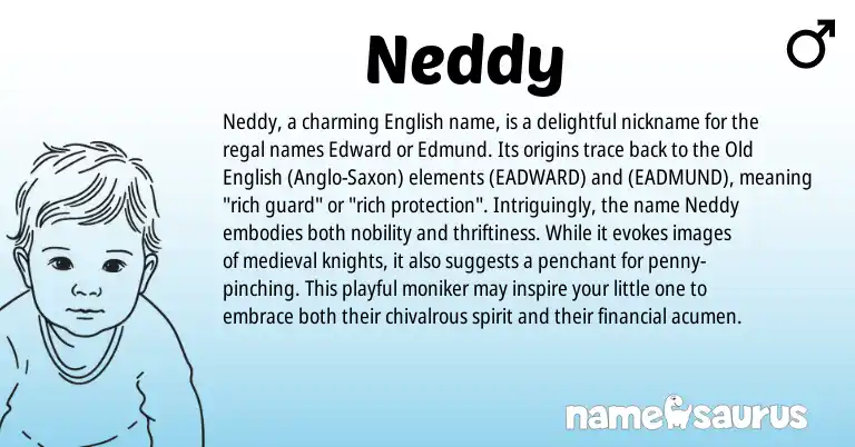 Infographic about Neddy name meaning, Neddy is a name from Old English, English, Anglo-Saxon origin(s).