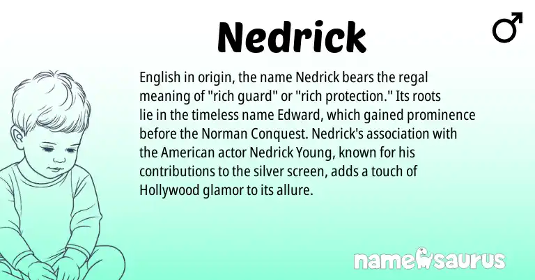 Infographic about Nedrick name meaning, Nedrick is a name from English, Norman, American origin(s).