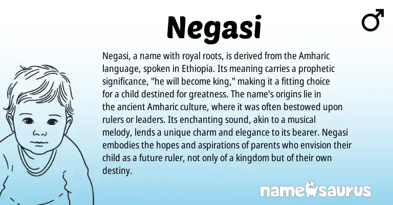 Infographic about Negasi name meaning, Negasi is a name from Amharic, Ethiopia origin(s).