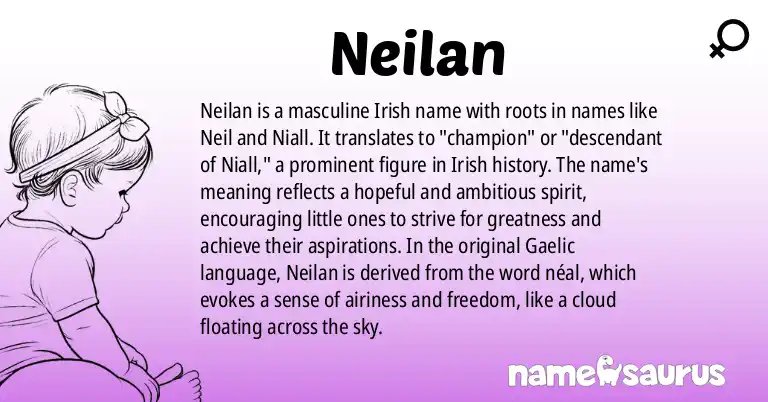 Infographic about Neilan name meaning, Neilan is a name from Irish origin(s).