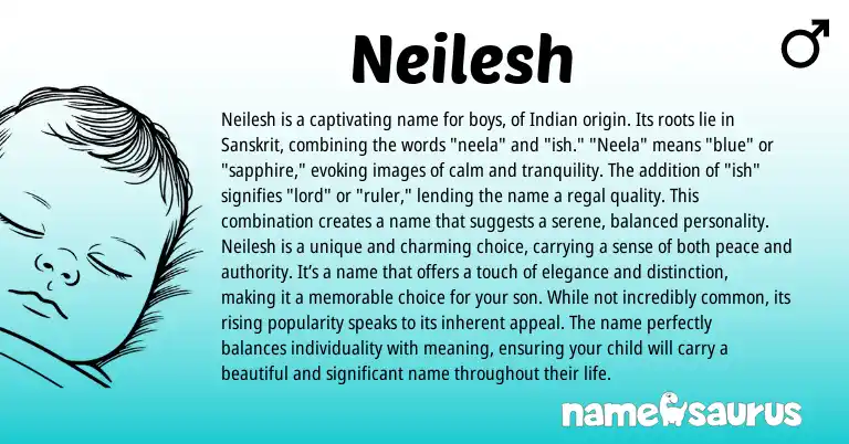Infographic about Neilesh name meaning, Neilesh is a name from Indian, Sanskrit origin(s).