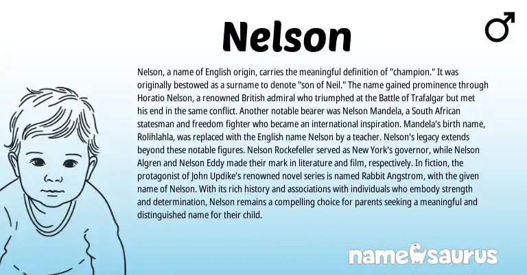 Infographic about Nelson name meaning, Nelson is a name from English, British, South African origin(s).