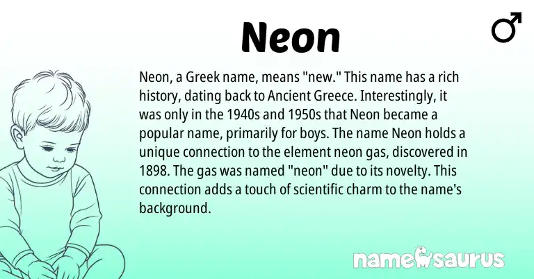 Infographic about Neon name meaning, Neon is a name from Greece, Greek origin(s).