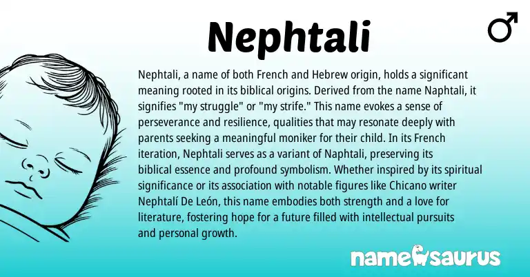 Infographic about Nephtali name meaning, Nephtali is a name from French, Hebrew origin(s).