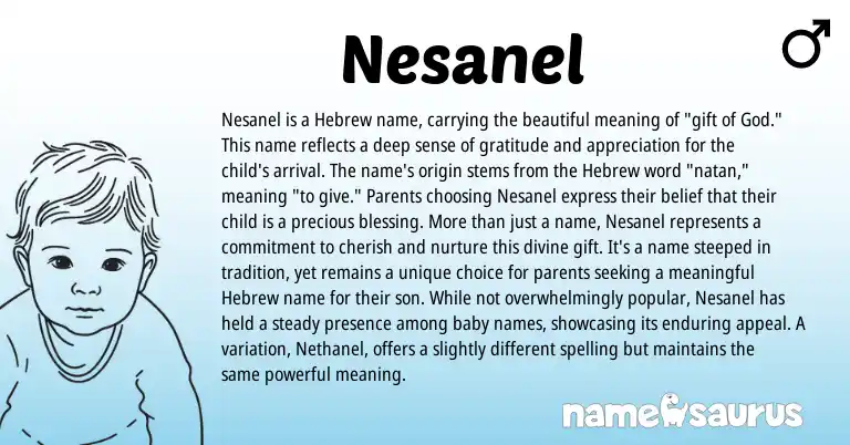 Infographic about Nesanel name meaning, Nesanel is a name from Hebrew origin(s).
