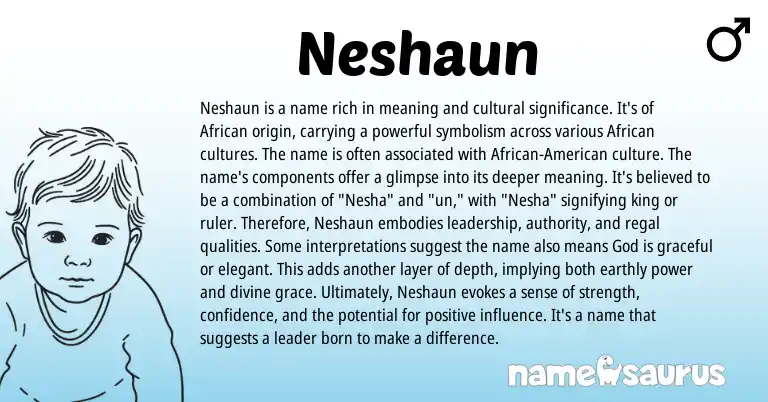 Infographic about Neshaun name meaning, Neshaun is a name from English, African origin(s).