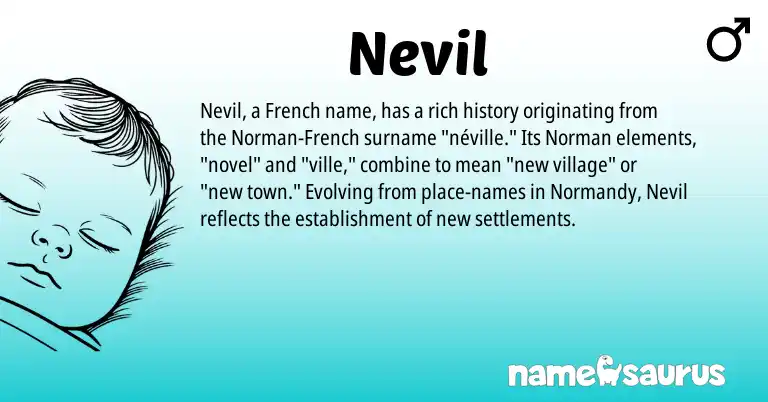 Infographic about Nevil name meaning, Nevil is a name from French, Norman origin(s).
