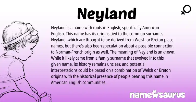 Infographic about Neyland name meaning, Neyland is a name from English (American) origin(s).
