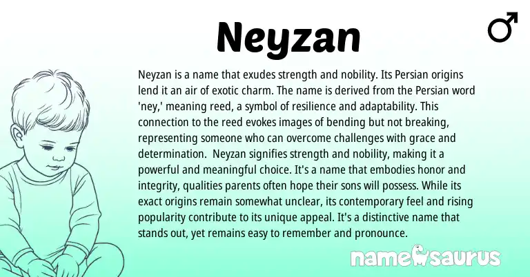 Infographic about Neyzan name meaning, Neyzan is a name from Persian origin(s).