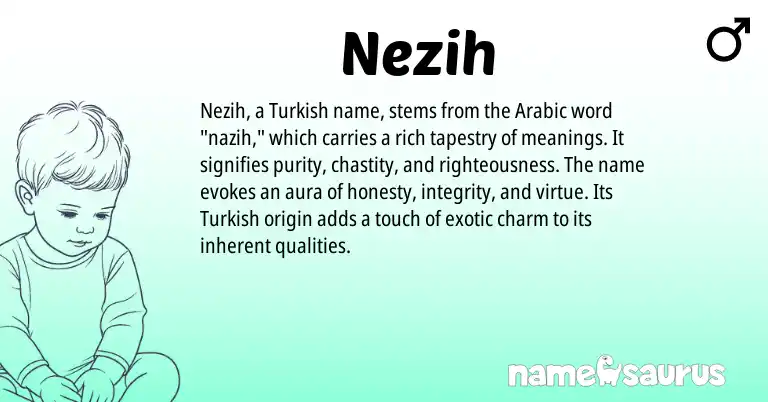 Infographic about Nezih name meaning, Nezih is a name from Arabic, Turkish origin(s).