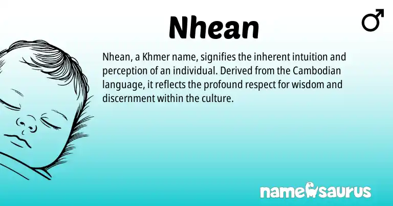 Infographic about Nhean name meaning, Nhean is a name from Khmer, Cambodian origin(s).