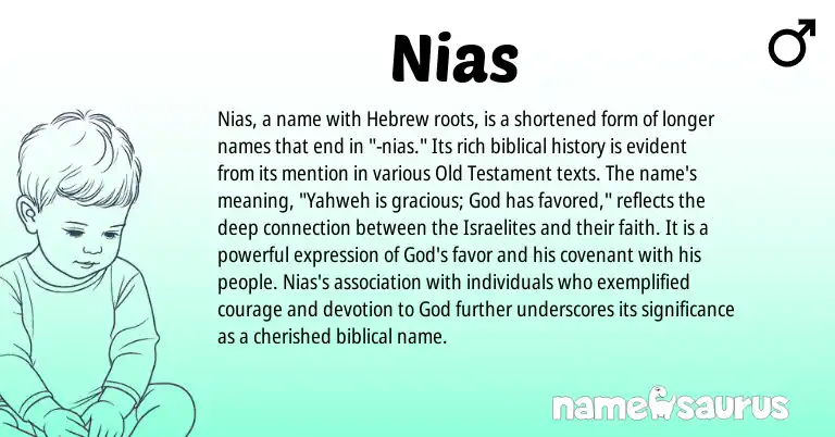 Infographic about Nias name meaning, Nias is a name from Hebrew origin(s).