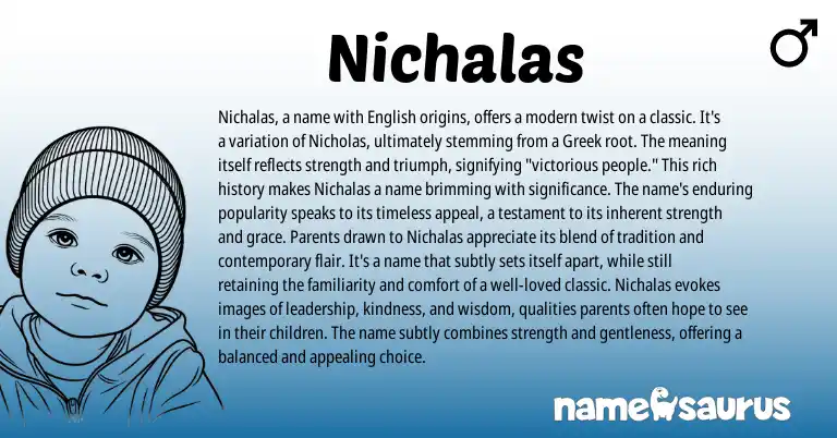 Infographic about Nichalas name meaning, Nichalas is a name from Greek origin(s).