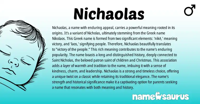 Infographic about Nichaolas name meaning, Nichaolas is a name from Biblical, Greek origin(s).