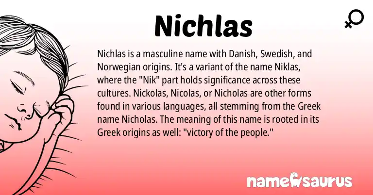Infographic about Nichlas name meaning, Nichlas is a name from Danish, Swedish, Norwegian origin(s).