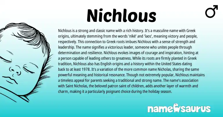 Infographic about Nichlous name meaning, Nichlous is a name from Greek origin(s).