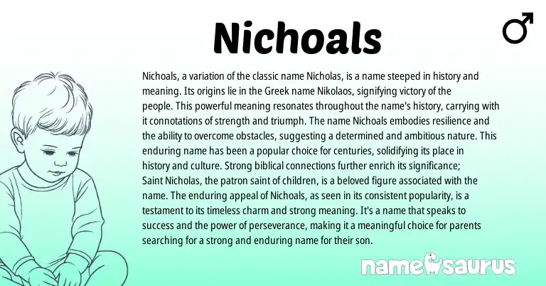 Infographic about Nichoals name meaning, Nichoals is a name from English, Greek origin(s).