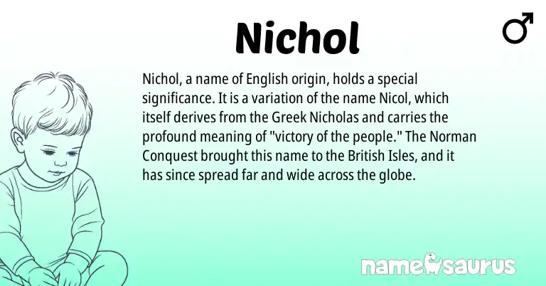 Infographic about Nichol name meaning, Nichol is a name from British, English, Norman, Greek origin(s).