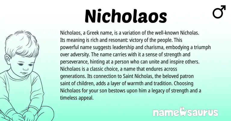 Infographic about Nicholaos name meaning, Nicholaos is a name from Greek origin(s).