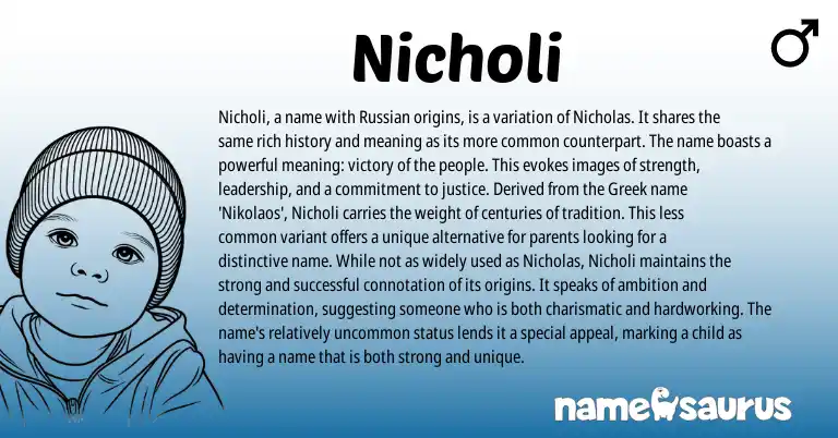 Infographic about Nicholi name meaning, Nicholi is a name from Russian, Greek origin(s).