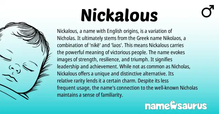 Infographic about Nickalous name meaning, Nickalous is a name from English, Greek origin(s).
