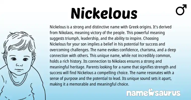 Infographic about Nickelous name meaning, Nickelous is a name from English, Greek origin(s).