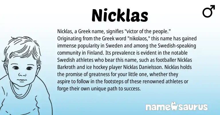 Infographic about Nicklas name meaning, Nicklas is a name from Swedish, Greek origin(s).