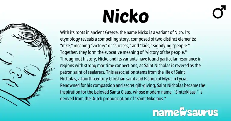 Infographic about Nicko name meaning, Nicko is a name from Dutch, Greece origin(s).