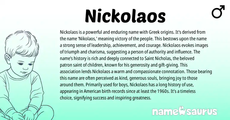 Infographic about Nickolaos name meaning, Nickolaos is a name from Greek origin(s).
