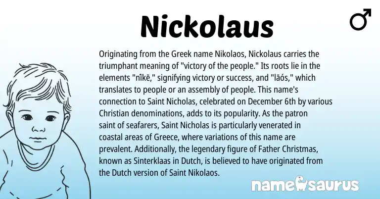 Infographic about Nickolaus name meaning, Nickolaus is a name from Dutch, Greece, Greek origin(s).