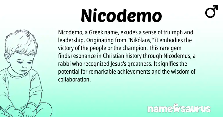 Infographic about Nicodemo name meaning, Nicodemo is a name from Greek origin(s).