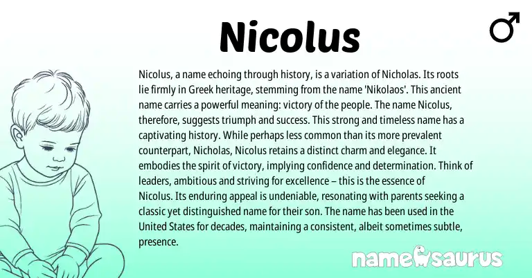 Infographic about Nicolus name meaning, Nicolus is a name from Greek origin(s).