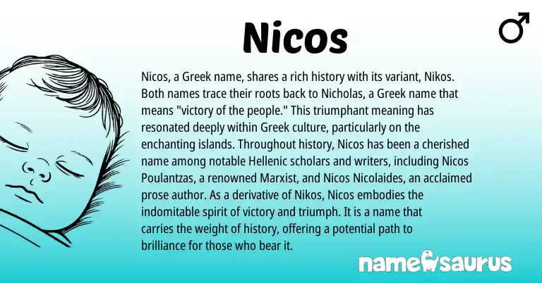 Infographic about Nicos name meaning, Nicos is a name from Greek origin(s).