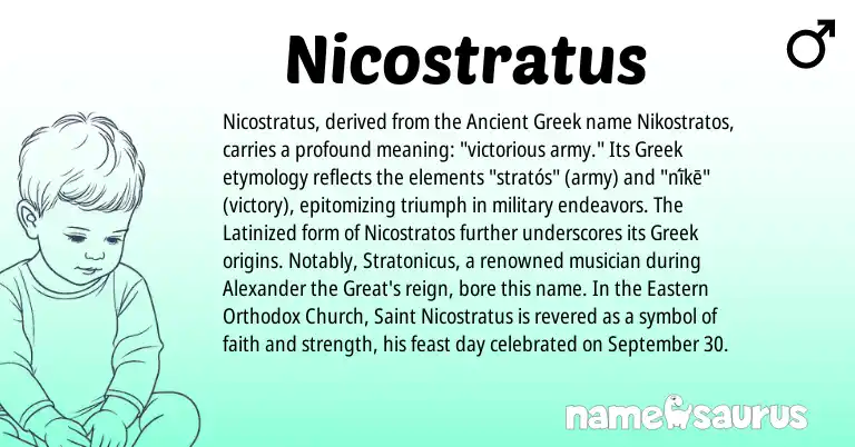 Infographic about Nicostratus name meaning, Nicostratus is a name from Ancient Greek, Greek origin(s).