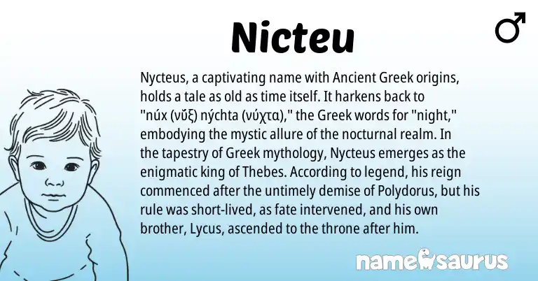Infographic about Nicteu name meaning, Nicteu is a name from Ancient Greek, Greek origin(s).