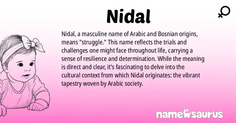 Infographic about Nidal name meaning, Nidal is a name from Arabic, Bosnian origin(s).
