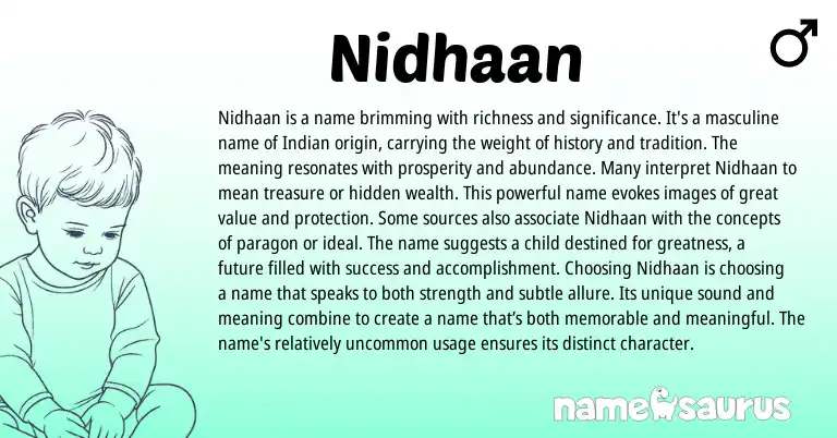 Infographic about Nidhaan name meaning, Nidhaan is a name from Indian, Sanskrit origin(s).