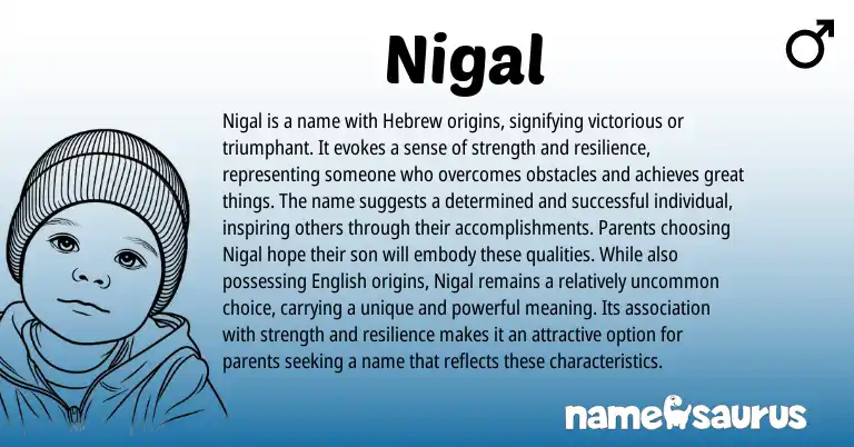 Infographic about Nigal name meaning, Nigal is a name from Hebrew origin(s).