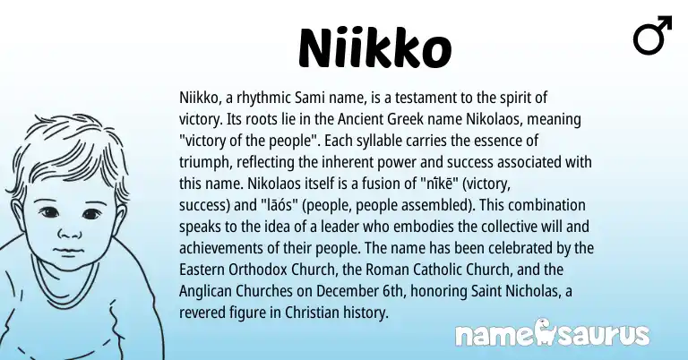 Infographic about Niikko name meaning, Niikko is a name from Ancient Greek, Roman, Sami origin(s).